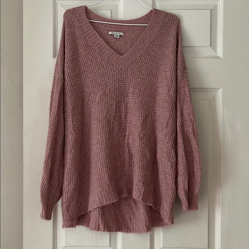 American Eagle Pink V-Neck Sweater with Relaxed Fit
